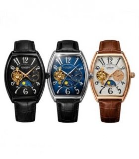 Mens Automatic Leather Hollow mechanical Dial Analogue Leather Strap Watch NY London