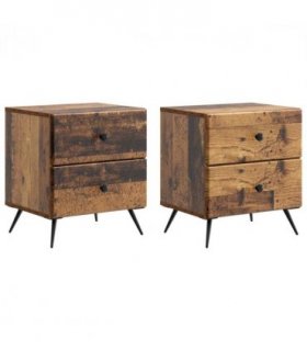 vidaXL Bedside Cabinet with Drawer 2 pcs Old Wood 43 x 34.5 x 47.5 cm