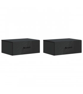vidaXL Wall-Mounted Bedside Cabinet 2 pcs Black 49 x 34.5 x 20 cm