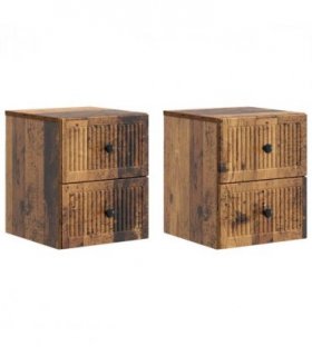 vidaXL Wall-Mounted Bedside Cabinet 2 pcs Old Wood 33 x 34.5 x 40 cm