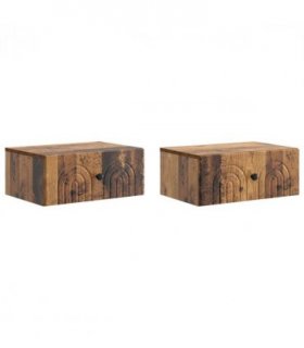 vidaXL Wall-Mounted Bedside Cabinet 2 pcs Old Wood 49 x 34.5 x 20 cm