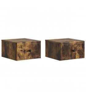 vidaXL Wall-Mounted Bedside Cabinet 2 pcs Smoked Oak 33 x 34.5 x 20 cm
