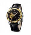 NYL Mens Fashion Automatic Leather Mechanical Round Face Dial Analogue Gold/Black Faux Leather Strap Watch NY London