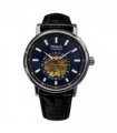 NYL Mens Fashion Automatic Leather Mechanical Round Face Dial Analogue Silver/Blue Leather Strap Watch NY London