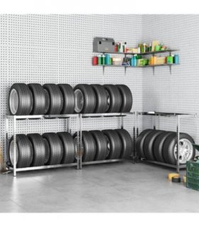 vidaXL 2-Layer Tire Rack 3 pcs Silver 110x40x110 cm Steel