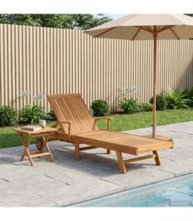 vidaXL Sun Lounger with Table Solid Teak Wood Brown