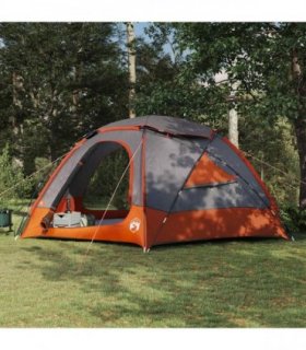 vidaXL Dome Tent with Removable Rainfly Grey and Orange 12-Person