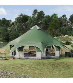 vidaXL Family Tent Green 10-Person 185T Polyester with PU Coating