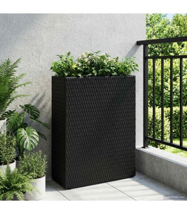 vidaXL Tall Planter Black 55 x 22 x 70 cm Poly Rattan