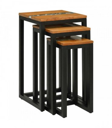 vidaXL Nesting Table 3 pcs Brown Solid Teak Wood