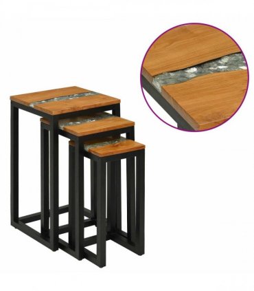 vidaXL Nesting Table 3 pcs Brown Solid Teak Wood