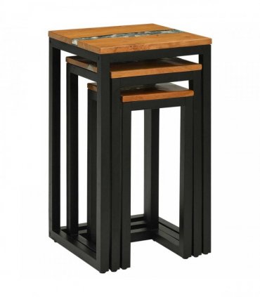 vidaXL Nesting Table 3 pcs Brown Solid Teak Wood
