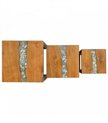vidaXL Nesting Table 3 pcs Brown Solid Teak Wood