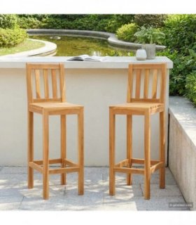 vidaXL Bar Stool 2 pcs Natural Solid Teak Wood