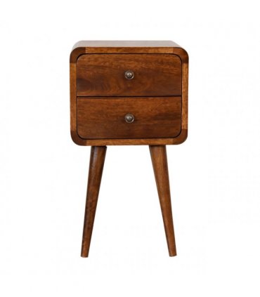Artisan Furniture Solid Wood Mini Chestnut Curved Bedside, Brown, 2Drawers