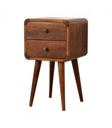 Artisan Furniture Solid Wood Mini Chestnut Curved Bedside, Brown, 2Drawers