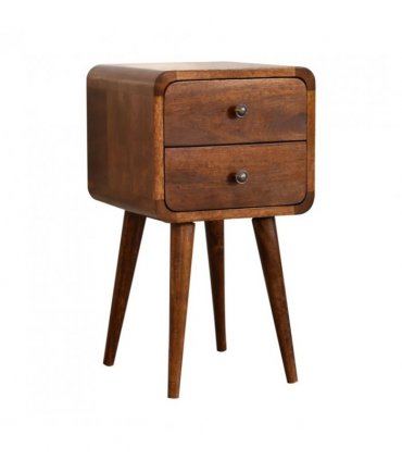 Artisan Furniture Solid Wood Mini Chestnut Curved Bedside, Brown, 2Drawers