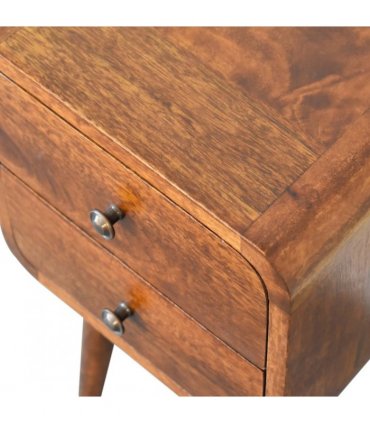 Artisan Furniture Solid Wood Mini Chestnut Curved Bedside, Brown, 2Drawers