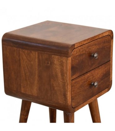 Artisan Furniture Solid Wood Mini Chestnut Curved Bedside, Brown, 2Drawers