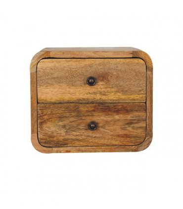 Artisan Furniture Solid Wood Mini Curve Oak-ish Floating Bedside, Beige, 2 Drawers