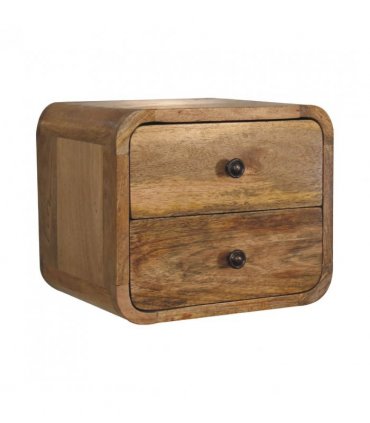 Artisan Furniture Solid Wood Mini Curve Oak-ish Floating Bedside, Beige, 2 Drawers