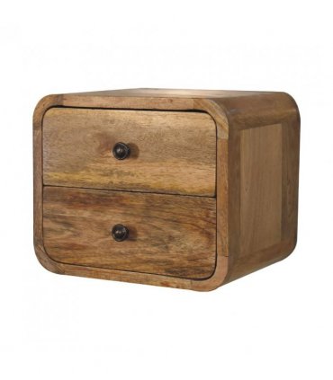 Artisan Furniture Solid Wood Mini Curve Oak-ish Floating Bedside, Beige, 2 Drawers