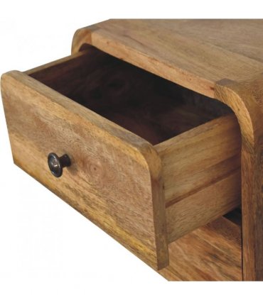Artisan Furniture Solid Wood Mini Curve Oak-ish Floating Bedside, Beige, 2 Drawers
