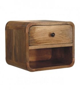 Artisan Furniture Solid Wood Mini Oak-ish Floating Open Bedside, 1 Drawer, 1 Shelf