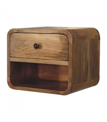 Artisan Furniture Solid Wood Mini Oak-ish Floating Open Bedside, 1 Drawer, 1 Shelf
