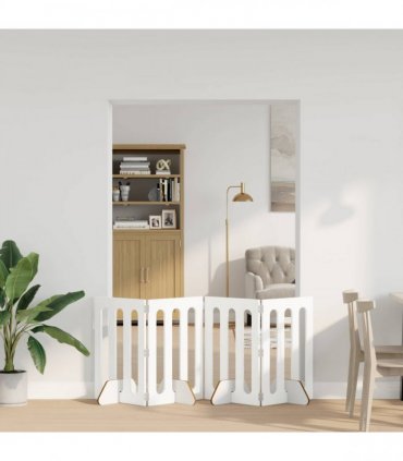 vidaXL Folding Pet Fence 4 pcs White 201 x 38 x 70 cm Engineered Wood