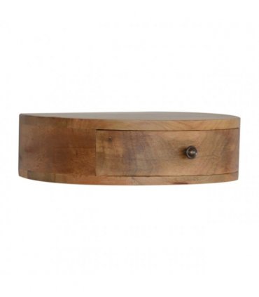 Artisan Furniture Solid Wood Wall Mounted Rounded Bedside, 1 Drawer, Brown Color