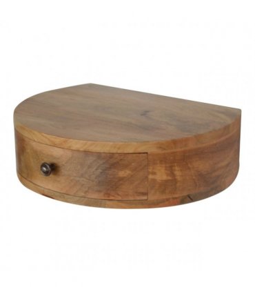 Artisan Furniture Solid Wood Wall Mounted Rounded Bedside, 1 Drawer, Brown Color