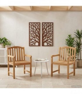 vidaXL Handcarved Rose Chair 2 pcs Natural Solid Teak Wood