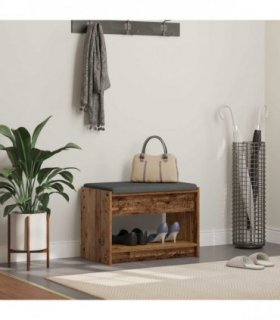 vidaXL Hall Bench Old Wood 63 x 38 x 45 cm Engineered Wood and Fabric