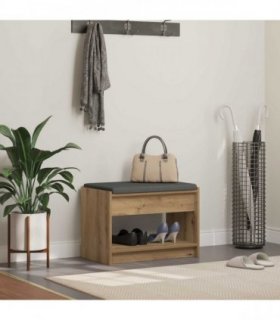 vidaXL Hall Bench with Cushion with Shelf Artisan Oak 63 x 38 x 45 cm