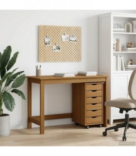 vidaXL Desk and Rolling Cabinet Set MOSS 2 pcs Honey Brown