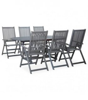 vidaXL Garden Dining Set | Grey | Solid Acacia Wood | 7 Piece Set | Foldable