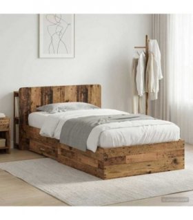 vidaXL Bed Frame with Storage Old Wood 90 x 190 cm Engineered Wood