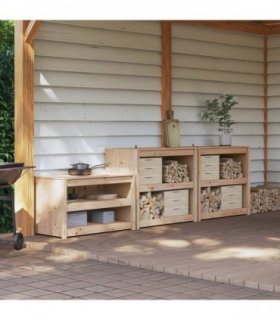vidaXL Outdoor Kitchen Cabinet with Shelf MEPPEL 3 pcs Natural Douglas