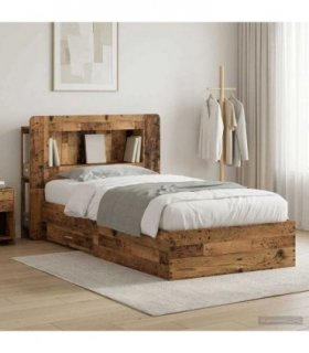 vidaXL Bed Frame with Storage Old Wood 90 x 190 cm Engineered Wood