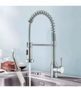 Monobloc Silver Kitchen Sink Mixer Taps with Pull Out Hose Spray Single LeverTap