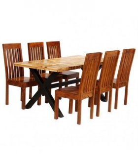vidaXL Dining Table Set 7 Pieces Solid Acacia and Mango Wood