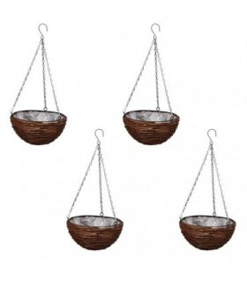 Hanging Round Willow Basket 4 pcs with Liner & Chain