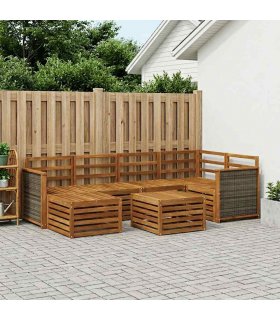 vidaXL Sectional Sofa Set 6 pcs Natural Solid Acacia Wood