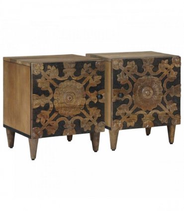 vidaXL Bedside Cabinet 2 pcs Brown 40 x 33.5 x 46 cm Solid Mango Wood