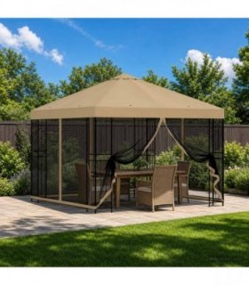 vidaXL Garden Gazebo with Sidewalls 3 x 3 m Beige Polyester and Steel
