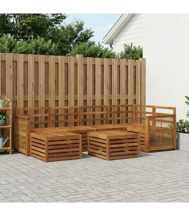 vidaXL Sectional Sofa Set 6 pcs Natural Solid Acacia Wood