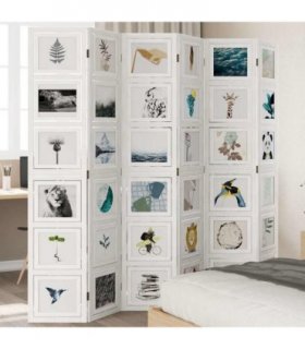 vidaXL Room Divider 6 Panels White Solid Wood Paulownia