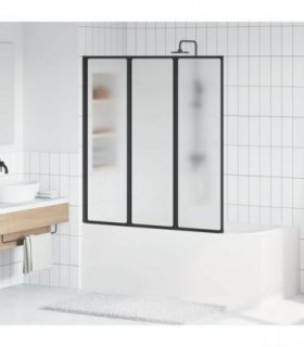 vidaXL Foldable Shower Screen Black and Full Frost 132 x 2 x 140 cm