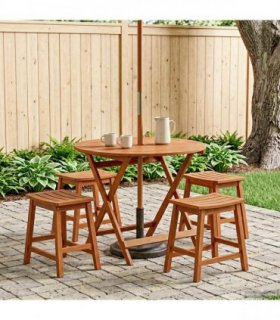 vidaXL Folding Garden Table Brown Ø 90 x 75 cm Solid Eucalyptus Wood